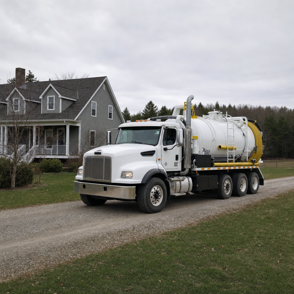 Septic vacuum truck arriving at a Elmhurst home for same-day emergency service